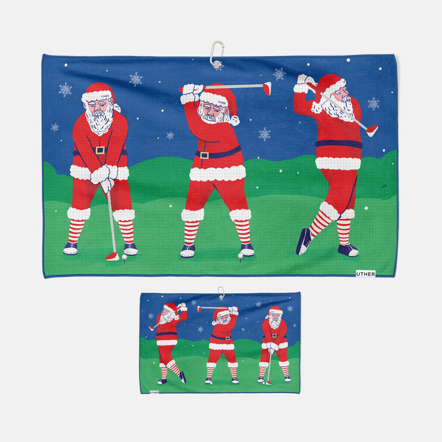 Golfing Santa Cart Golf Towel